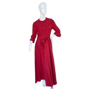 Behida Dolić Millinery Deep Red Cotton Gauze Maxi Dress Peter Pan Collar $600 M